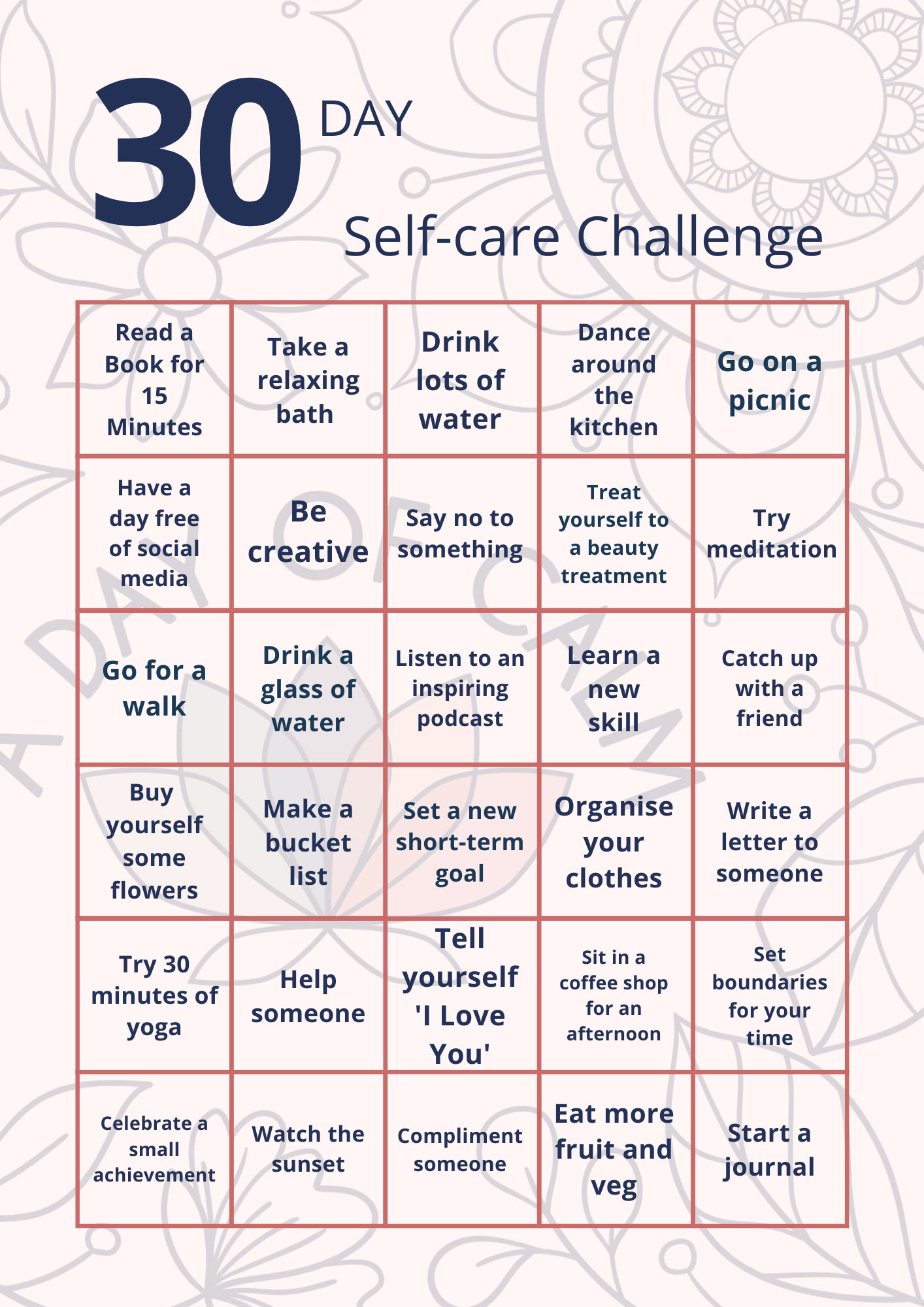 30-Day Self-care challenge - A DAY OF CALM